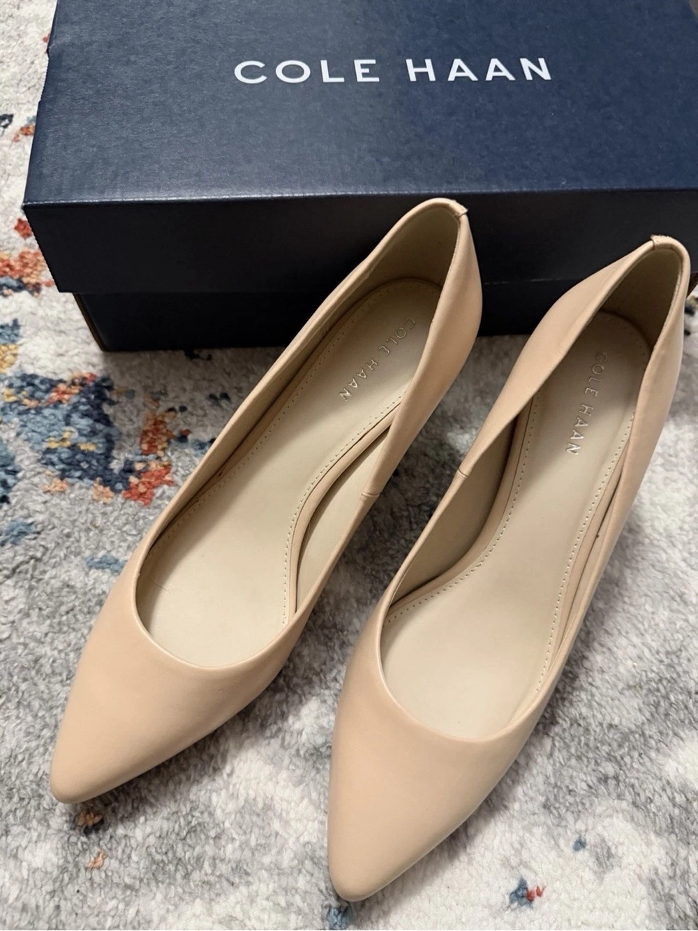 Cole Haan Nude Pointed-Toe Leather Flats